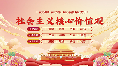 红色建党百年社会主义核心价值观党建展板