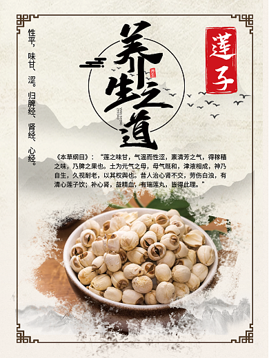 中医养生清火莲子养生之道中药中国风海报