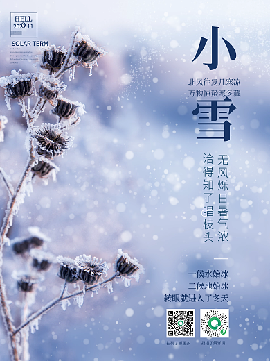 简约中式二十四节气小雪冬天下雪摄影图海报