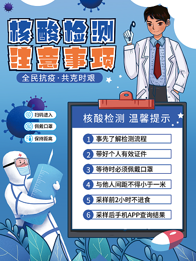疫情防疫核酸检测注意事项温馨提示海报