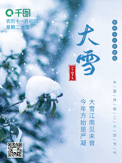 二十四节气大雪掩盖的绿叶