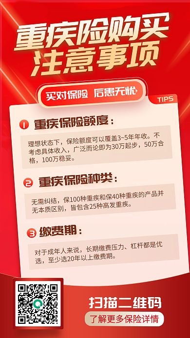 红色简约金融重疾险宣传手机海报