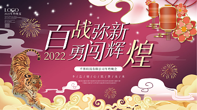 国潮喜庆企业年终晚宴励志标语展板