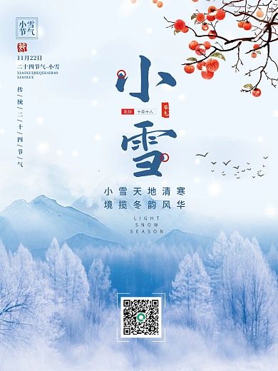 简约摄影小清新小雪冬季二十四节气海报