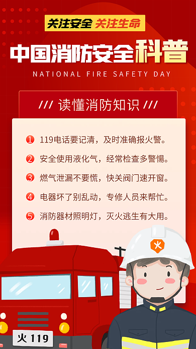 红色简约风消防安全科普手机海报