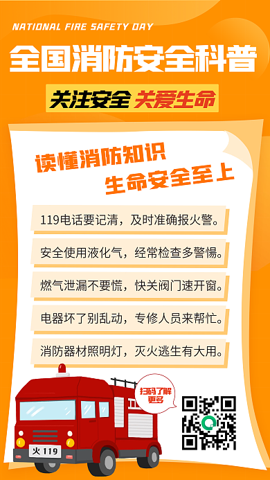 简约扁平风消防安全科普手机海报