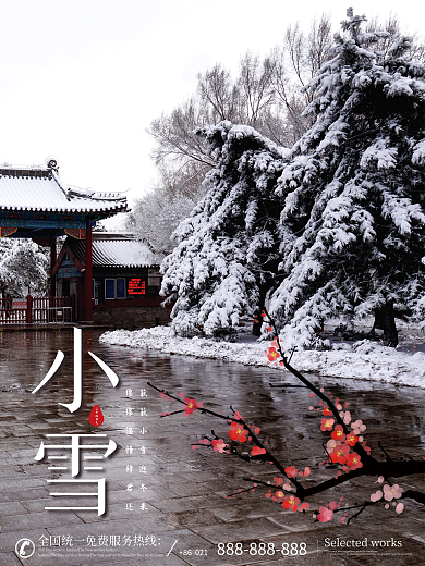 简约留白小雪节日海报