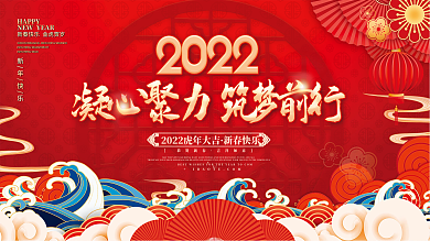 国潮喜庆企业年终晚宴励志标语展板