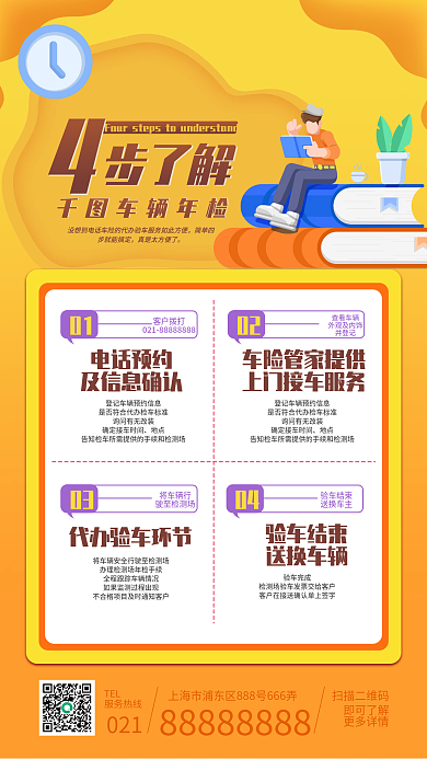 车险说明指手机海报扁平风车辆检查
