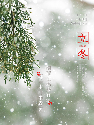 二十四节气立冬树枝简约海报