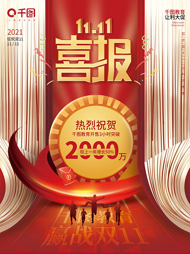 创意简约双十一教育机构喜报战报海报
