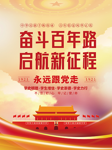 奋斗百年路启航新征程建党100周年海报
