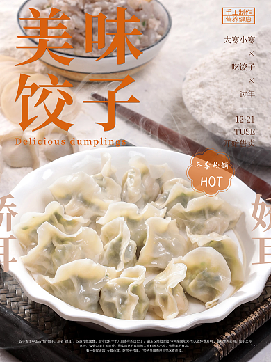 热气腾腾的饺子海报手工制作美味饺子娇耳