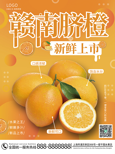 赣南脐橙新鲜上市小清新订购促销竖版海报