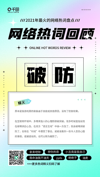2021网络热词回顾渐变背景手机海报