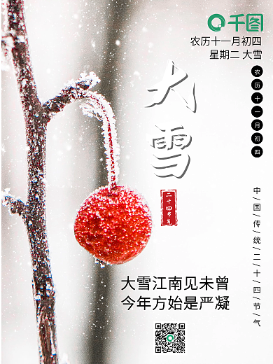 二十四节气大雪树上的果实海报
