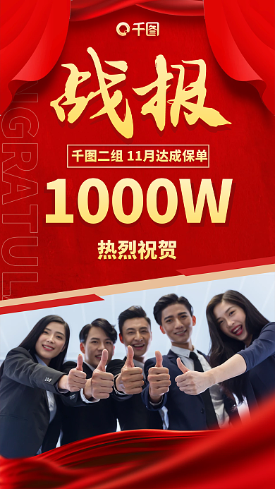 销售战报红金喜报手机海报