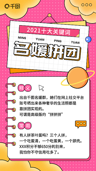 2021热词名媛拼团热梗回顾手机海报
