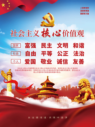 党建风建党百年社会主义核心价值观党史海报