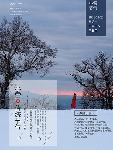 唯美文艺风小雪节气传统二十四节气海报