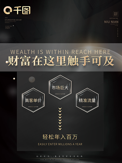 金融商业医美教育黑金赚钱财富广告市场模板