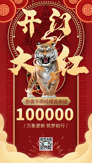 虎年开门红喜报喜庆手机海报