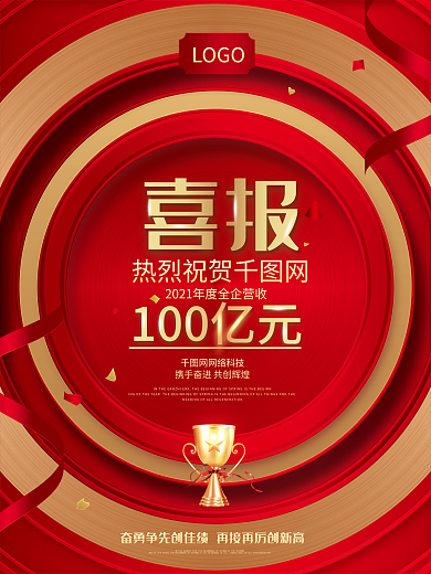 红色大气喜报海报企业商务喜报背景