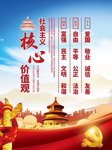 党建风建党百年社会主义核心价值观党史海报
