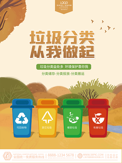 垃圾分类从我做起创文明城市环保插画海报