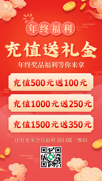 红色国潮年终大促打折活动通用手机海报