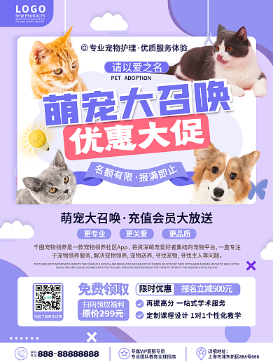 原创简约风宠物用品开业会员充值促销海报