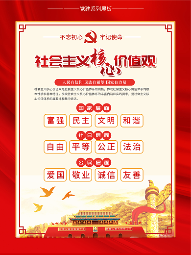 大气党建风社会主义核心价值观展板海报