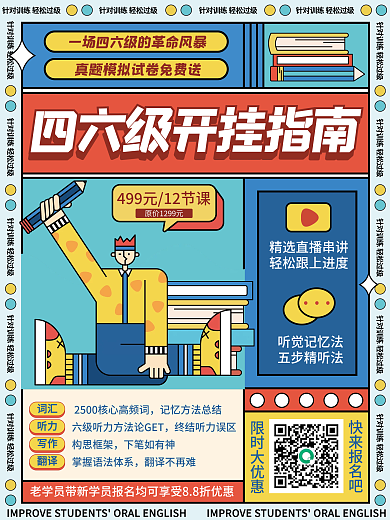 教育培训大学四六级促销招生海报