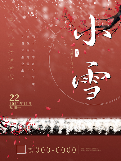 红色中国风传统节气小雪海报