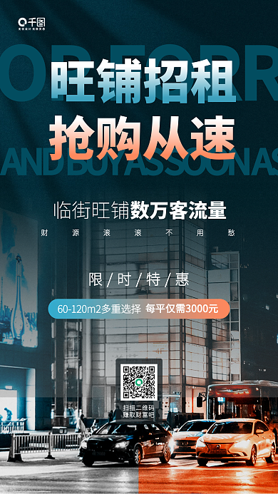 旺铺出租城市摄影图手机海报