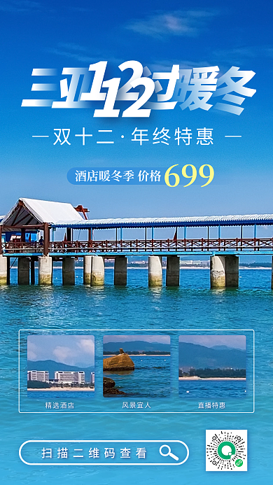 年终冬季海南情侣亲子旅游团自驾游手机海报