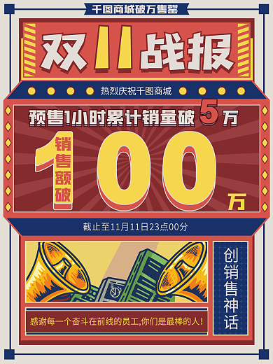 简约复古风双十一喜报海报