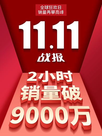 红色双十一战报喜报手机海报
