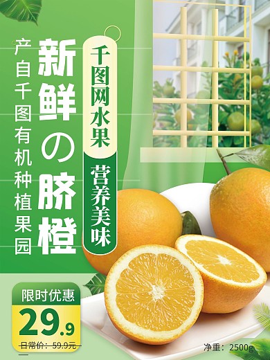 清新简约食品生鲜水果橙子平面宣传海报广告