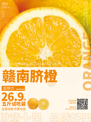小清新简约赣南脐橙新鲜上市订购海报