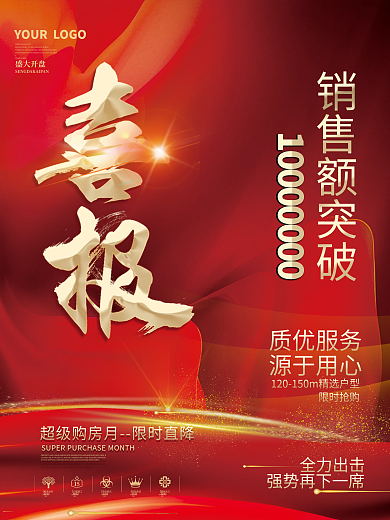 红色大气喜庆销售喜报战报房地产海报