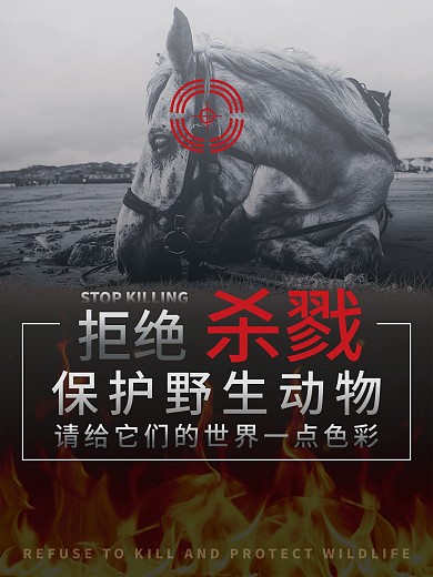 拒绝杀戮保护野生动物黑白海报公益素材
