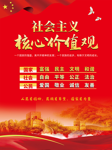 建党百年社会主义核心价值观党建风节日海报