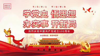 建党百年党史学习教育党建风党政背景展板
