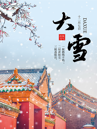 中国风二十四节气大雪故宫红墙海报
