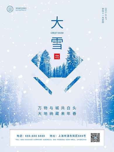 24节气大雪冬至下雪天海报