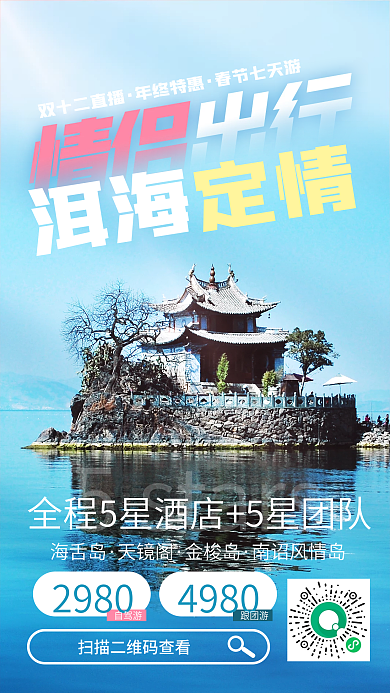 年终冬季洱海情侣亲子旅游团自驾游手机海报