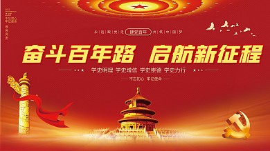 党建风建党百年党史中国梦不忘初心党政展板