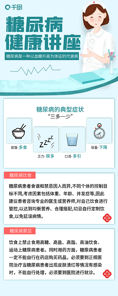 蓝色医疗糖尿病健康讲座活动手机长图海报