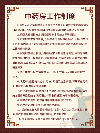 简约大气复古中国风中医中药房工作制度牌